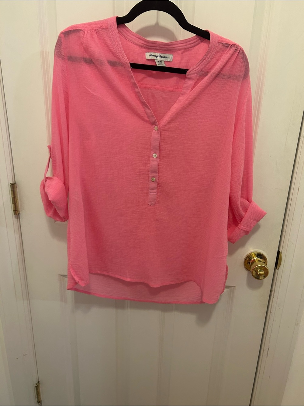 Tommy Bahama Pink Split-Neck Roll-Tab Tunic